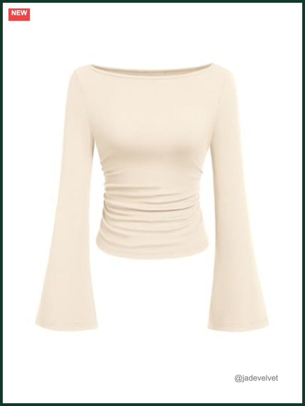 Ribbed Knit Bell Sleeve Boat Neck Top Viscose Blouse